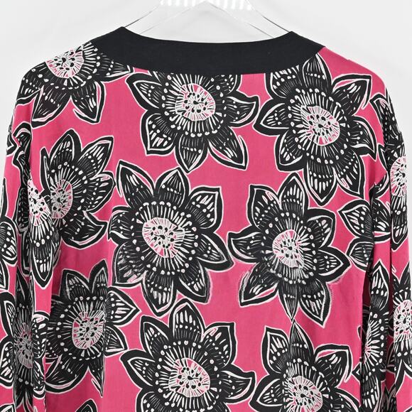 Hobbs Dress Sz S Silk Lightweight Pink Black Floral Kimono Style Mini Maximalist - Picture 8 of 12
